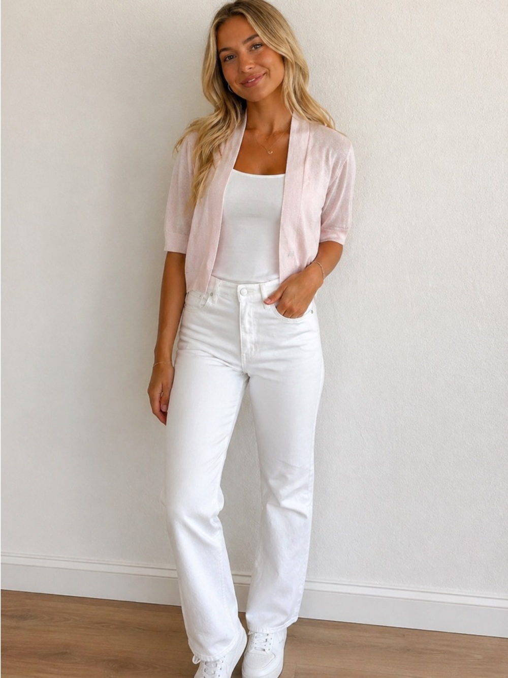 Lauren Ralph Lauren Light Pink Cropped Cardigan SZ S Spring Layering Like New